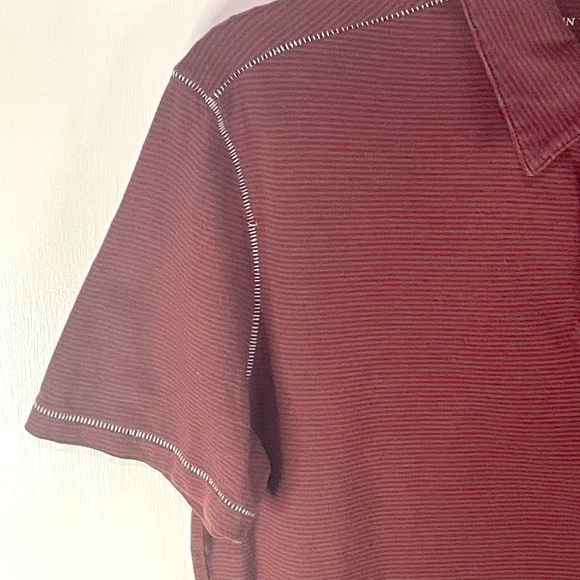 John Varvatos Maroon and Grey Striped Collared Short Sleeve Size Small - Picture 4 of 12